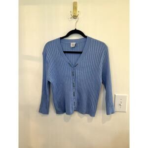Cielo Blue Ribbed Button Cardigan XL Soft Stretch Y2K Coquette Sweater Top